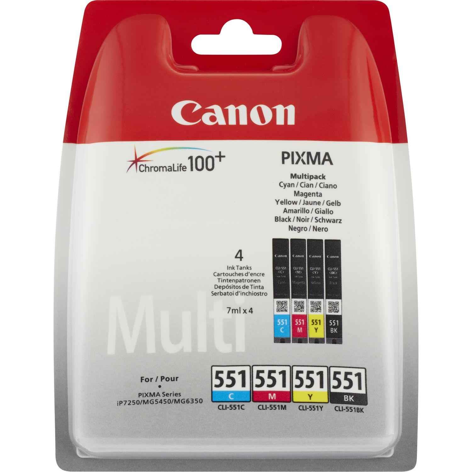 Canon Ink Cartridge Black Cyan Magenta Yellow CLI-551 BK/C/M/Y Multipack  C/M...