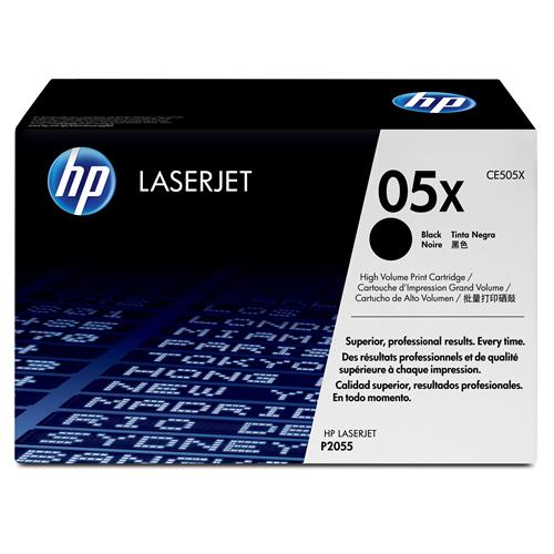 HP 05X High Yield Black Original LaserJet Toner Cartridge. Black toner page yield: 6500 pages Printing colours: Black Quantity per pack: 1 pc(s)