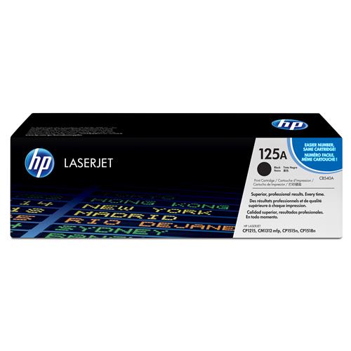 Image of HP HP 125A Black Original LaserJet Toner Cartridge. Black toner page yield: 2200 pages Printing colours: Black Quantity per pack: 1 pc(s) CB540A