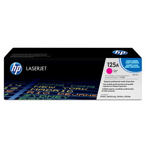 Image of HP HP 125A Magenta Original LaserJet Toner Cartridge. Colour toner page yield: 1400 pages Printing colours: Magenta Quantity per pack: 1 pc(s) CB543A