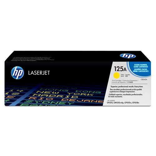 Image of HP HP 125A Yellow Original LaserJet Toner Cartridge. Colour toner page yield: 1400 pages Printing colours: Yellow Quantity per pack: 1 pc(s) CB542A