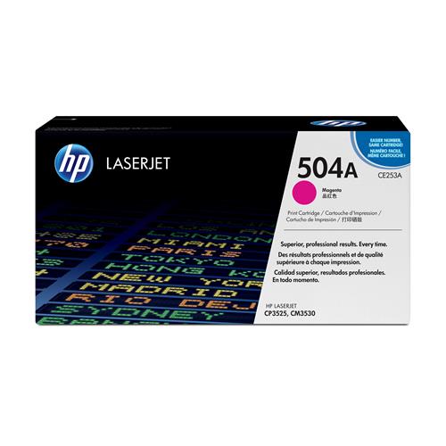 Image of HP HP 504A Magenta Original LaserJet Toner Cartridge. Colour toner page yield: 7000 pages Printing colours: Magenta Quantity per pack: 1 pc(s) CE253A