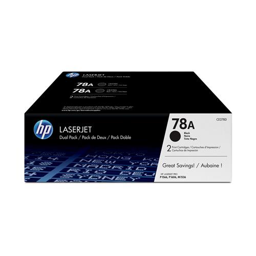 HP 78A 2-pack Black Original LaserJet Toner Cartridges. Black toner page yield: 4200 pages Printing colours: Black Quantity per pack: 2 pc(s)