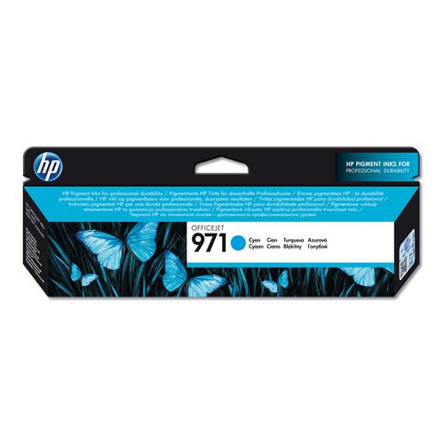 Image of HP HP 971 Cyan Original Ink Cartridge. Colour ink type: Pigment-based ink Cartridge capacity: Standard Yield Colour ink page yield: 2500 pages Colour
