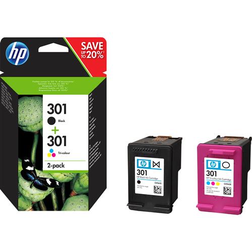 HP 301 Black & Tri-Colour Ink Cartridges, Pack of 2