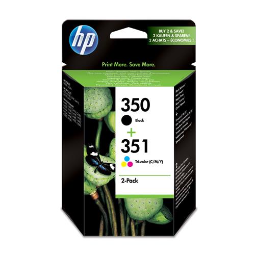 HP 350 Black and 351 Colour Inkjet Cartridges, Pack of 2, SD412EE