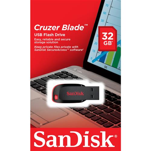 SANDISK Cruzer Blade USB 2.0 Memory Stick - 32 GB, Black, Black