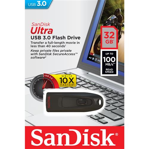SANDISK 32 GB Ultra USB 3.0 Memory Stick - Black, Black
