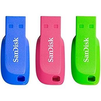 SanDisk USB 2.0 USB-Stick Cruzer Blade 16 GB Blau, Grün, Rosa 3 Stück