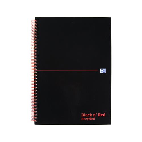 Black N Red A4 Wirebound Hard Cover Notebook Recycled Ruled 140 Pages Black/Red (Pack 5) - 100080189