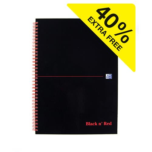 Black N Red A4 Wirebound Hard Cover Notebook Ruled 140 Pages Black/Red (Pack 5) - 100103711