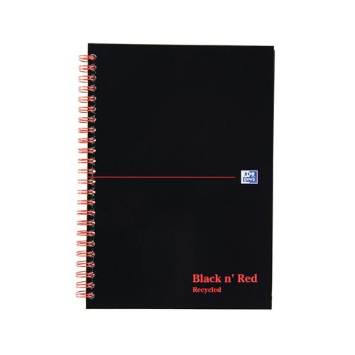 Black N Red A5 Wirebound Hard Cover Notebook Recycled Ruled 140 Pages Black/Red (Pack 5) - 100080113