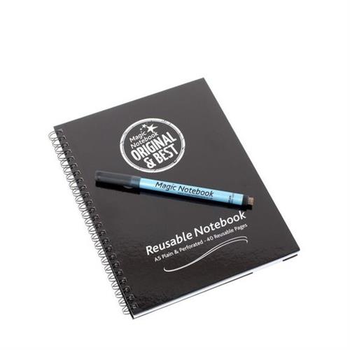 Magic Whiteboard A5 Wirebound Hard Cover Reusable Notebook Plain 40 Pages Black - A5 Magic Notebook