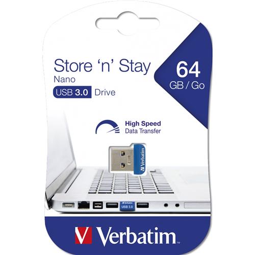 Verbatim Store 'n' Stay NANO - USB 3.0 Drive 64 GB - Blue