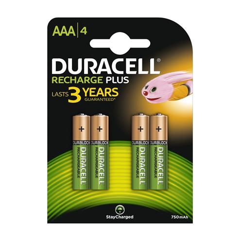 Duracell Recharge Plus, Rechargeable AAA Batteries, Pack of 4