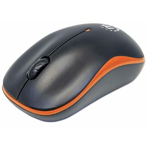 Manhattan Success Wireless Mouse (Promo) Black/Orange 1000dpi 2.4Ghz (up to 10m) USB Optical Three Button with Scroll Wheel USB micro receiver AA battery (included) Low friction base Box