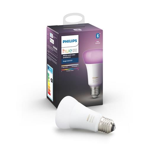 Philips Hue White and Colour Ambiance Wireless Lighting LED Colour Changing Light Bulb with Bluetooth, 9W A60 E27 Edison Screw Cap Bulb, Single
