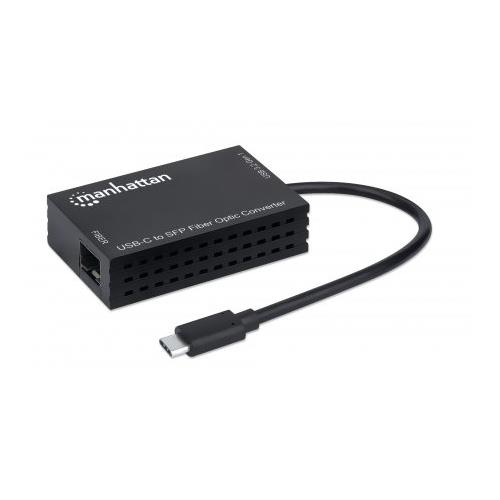Manhattan USB-C to SFP Fibre Optic Converter 5 Gbps (USB 3.2 Gen1 aka USB 3.0) Gigabit (1000 Mbps) Ethernet Optical Network Connection Open SFP Slot Equivalent to Startech US1GC30SFP SuperSpeed USB Fiber Black Three Year Warranty