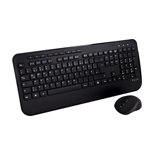 V7 CKW300DE Full Size/Palm Rest German QWERTZ - Black Professional Wireless Keyboard and Mouse Combo  DE Multimedia Keyboard 6-button mouse
