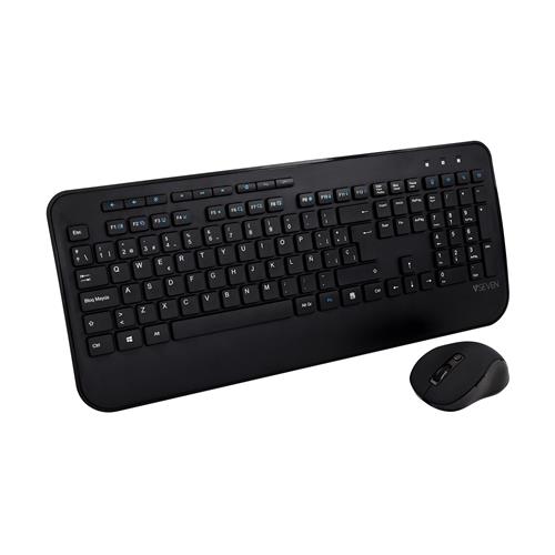 V7 CKW300ES Full Size/Palm Rest Spanish QWERTY - Black Professional Wireless Keyboard and Mouse Combo  ES