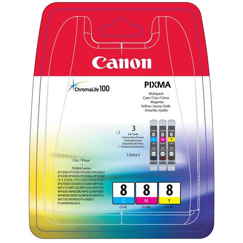 Canon CLI-8 C/M/Y Colour Ink Cartridge Multipack. Colour ink type: Pi