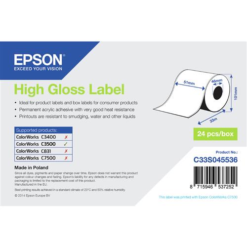 Photos - Office Paper Epson High Gloss Label - Continuous Roll: 51mm x 33m C33S045536 