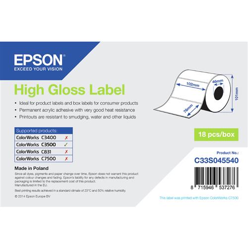 Photos - Office Paper Epson High Gloss Label - Die-cut Roll: 102mm x 76mm 415 labels C33S045540 