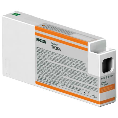 Epson Singlepack Orange T636A00 UltraChrome HDR 700 ml. Colour ink type: Pigment-based ink Colour ink volume: 700 ml Printing colours: Orange Quantity per pack: 1 pc(s)