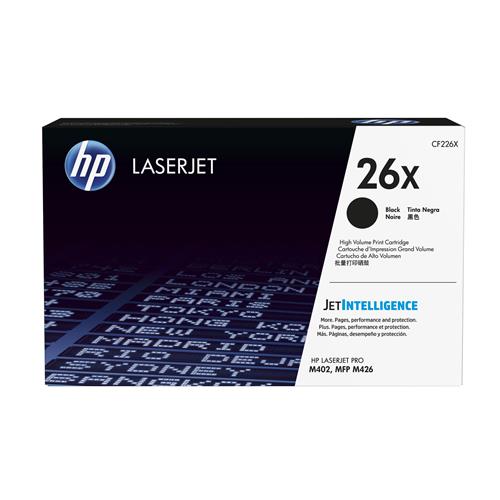 HP 26X High Yield Black Original LaserJet Toner Cartridge. Black toner page yield: 9000 pages Printing colours: Black Quantity per pack: 1 pc(s)