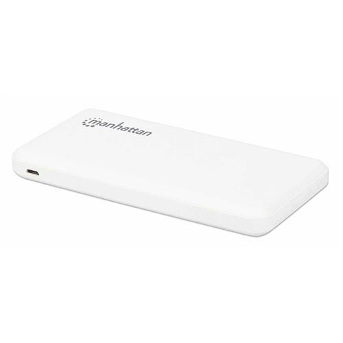 Manhattan Power Bank 10000 mAh Output: 2x USB-A (2.1A & 1A) Input: USB-C & Micro-USB (both 2A) White One Year Warranty