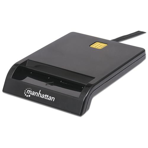 Manhattan USB-A Contact Smart Card Reader 12 Mbps Friction type compatible External Windows or Mac Cable 105cm Black Three Year Warranty