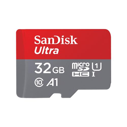 SanDisk Ultra microSD. Capacity: 32 GB Flash card type: MiniSDHC Flash memory class: Class 10 Internal memory type: UHS-I Read speed: 100 MB/s. Product colour: Grey Red