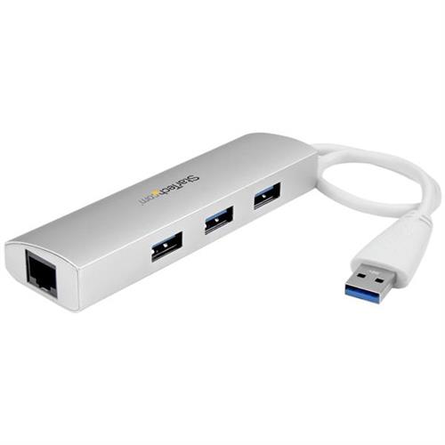 StarTech.com 3-Port Portable USB 3.0 Hub plus Gigabit Ethernet - Built-In Cable~3-Port Portable USB 3.0 Hub plus Gigabit Ethernet - 5Gbps - Built-In Cable