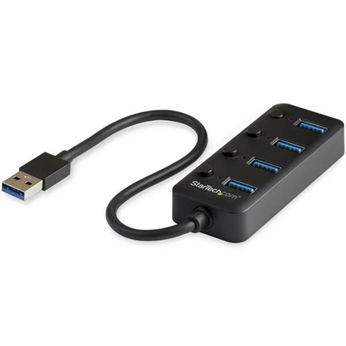 StarTech.com 4 Port USB 3.0 Hub - USB-A to 4x USB 3.0 Type-A with Individual On/Off Port Switches - SuperSpeed 5Gbps USB 3.1/3.2 Gen 1 - USB Bus Powered - Portable - 25cm Attached Cable~4 Port USB 3.0 Hub - USB-A to 4x USB 3.0 Type-A with Individual