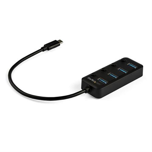 StarTech.com 4 Port USB C Hub - USB-C to 4x USB 3.0 Type-A Ports with Individual On/Off Port Switches - SuperSpeed 5Gbps USB 3.1/3.2 Gen 1 - USB Bus Powered - Portable - 25cm Attached Cable~4 Port USB C Hub - USB-C to 4x USB 3.0 Type-A Ports with Ind