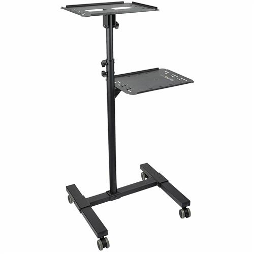StarTech.com Mobile Projector and Laptop Stand/Cart - Heavy Duty Portable Projector Stand (2 Shelves hold 22lb/10kg each) - Height Adjustable Rolling Presentation Cart w/Lockable Wheels