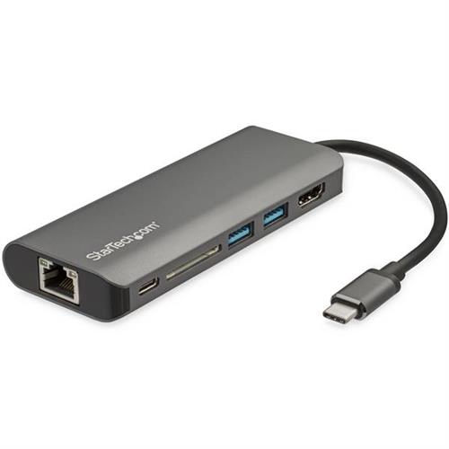 StarTech.com USB C Multiport Adapter - USB-C Travel Dock to 4K HDMI 3x USB 3.0 Hub SD/SDHC GbE 60W PD 3.0 Pass-Through - USB Type-C/Thunderbolt 3 - Replaces DKT30CSDHPD
