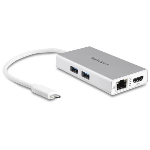 StarTech.com USB-C Multiport Adapter - USB-C Travel Docking Station w/ 4K HDMI - 60W Power Delivery Pass-Through GbE 2pt USB-A 3.0 Hub - Portable Mini USB Type-C Dock for Laptop - White
