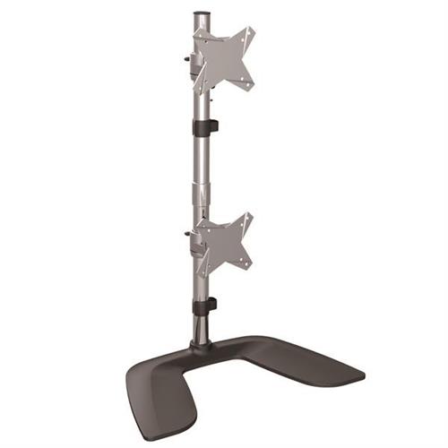 StarTech.com Vertical Dual Monitor Stand - Ergonomic Desktop Stacked Two Monitor Stand up to 27 inch VESA Mount Displays - Free Standing Universal Monitor Mount - Height Adjustable - Silver