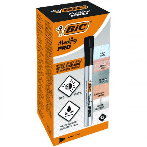 bic Marqueur permanent Marking Pro ultra résistant. Pointe ogive 1,1mm . Encre noire
