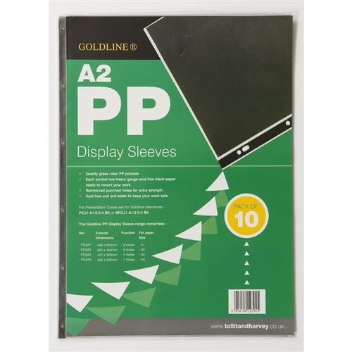 Goldline Polypropylene Display Sleeves A2 6 Holes 150 Micron Top Opening Clear (Pack 10) PDSA2Z
