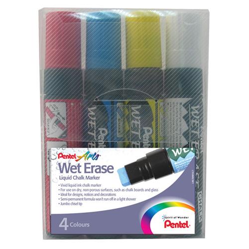 Pentel Wet Erase Chalk Marker Chisel Tip 10-15Mm Line Assorted Colours (Pack 4) - Smw56/4-Bcgw