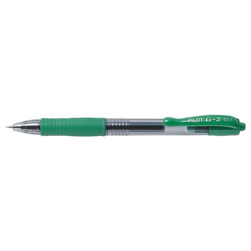 Pilot G-207 Retractable Gel Rollerball Pen 0.7mm Tip 0.39mm Line Green (Pack 12)