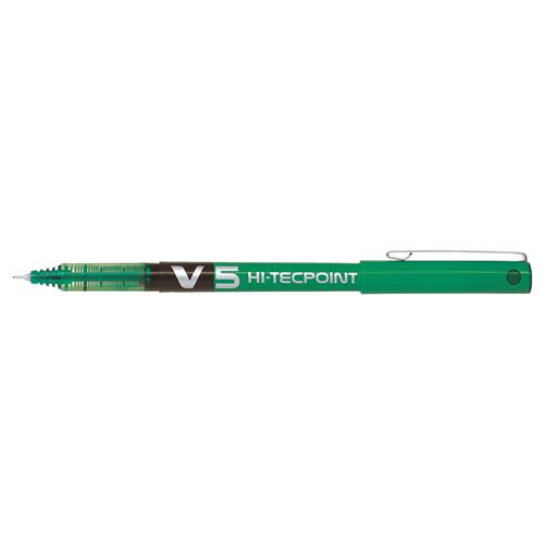 Pilot V5 Hi-Tecpoint Liquid Ink Rollerball Pen 0.5Mm Tip 0.3Mm Line Green (Pack 12) - 100101204