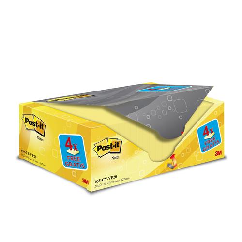 Post-It Notes Value Pack 76X127mm 100 Sheets Canary Yellow (Pack 20) 655Cy-Vp20 - 7100172334