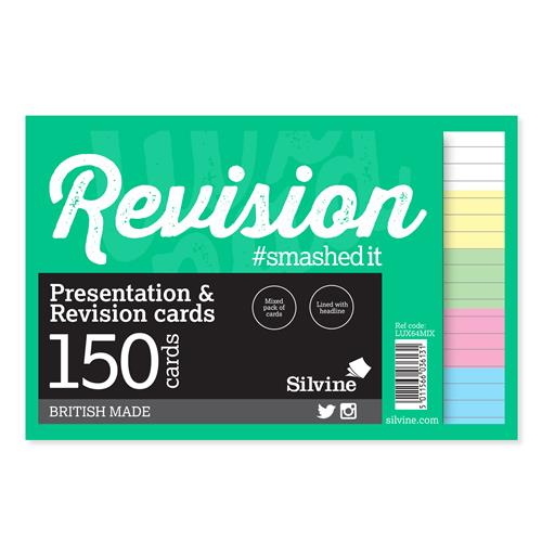 Silvine Luxpad A6 Lined Revision & Presentation Cards - Assorted Colours + White. 150 Cards Per Pad (6X4)