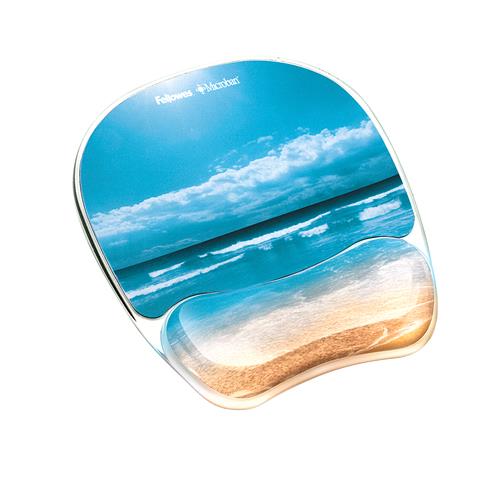 Fellowes Mouse Mat Wrist Support - Photo Gel Mouse Pad with Non Slip Rubber Base & Antibacterial Protection - Ergonomic Mouse Mat for Computer Laptop Home Office Use - Sandy Beach