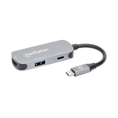 Manhattan USB-C Dock/Hub Ports (x3): HDMI USB-A and USB-C With Power Delivery (100W) to USB-C Port (Note add USB-C wall charger and USB-C cable needed) Universal for all devices All Ports can be used at the same time Aluminium Space Grey 3 Ye