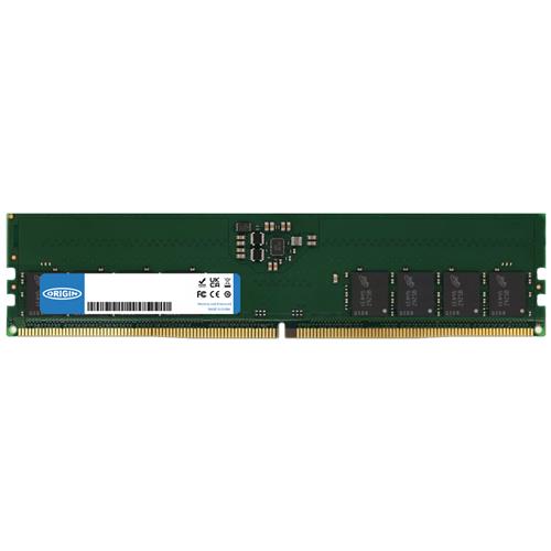 Origin Storage 16GB DDR5 4800MHz UDIMM 1Rx8 Non-ECC 1.1V. Component for: PC/Server Internal memory: 16 GB Memory layout (modules x size): 1 x 16 GB Internal memory type: DDR5 Memory clock speed: 4800 MHz Memory form factor: 288-pin DIMM