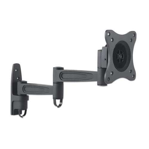 Manhattan TV & Monitor Mount Wall Full Motion 1 screen Screen Sizes: 13-27" Black VESA 75x75 to 100x100 Max 15kg Tilt & Swivel with 3 Pivots Lifetime Warranty